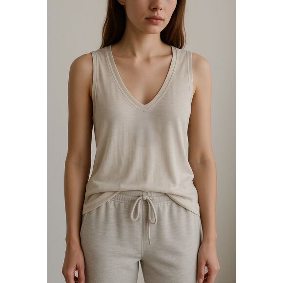 NWT Venti6 Cream Slub Tank Top – Shimmer Trim – Size Large – Made in Italy - Picture 1 of 7